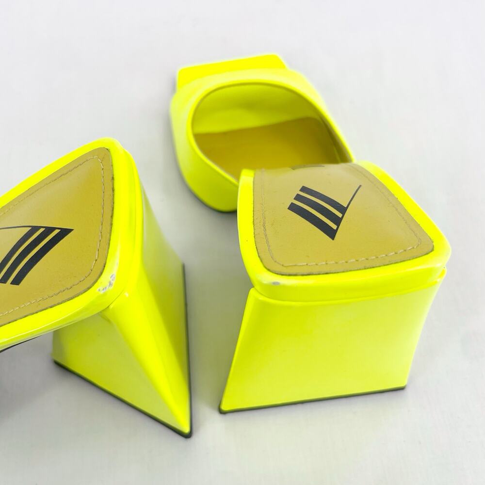 The Attico Devon Mules Neon Yellow Heel Square Toe Leather Party Shoe EU 37 US 7 - Picture 11 of 14